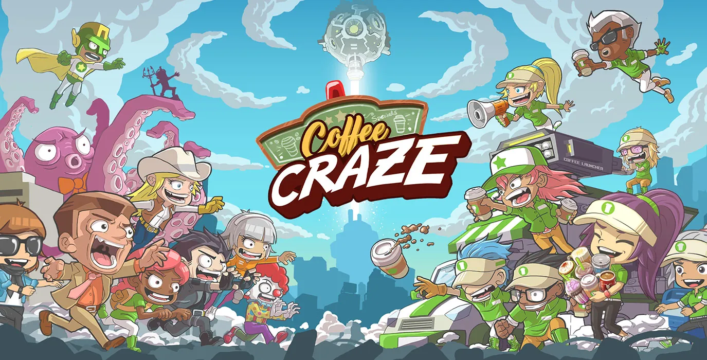 Coffee Craze key art: a busy coffee shop full of baristas and customers