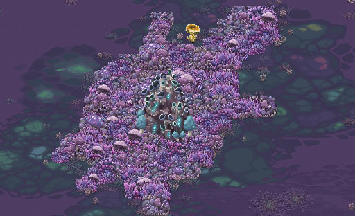 Glyphstone Passage within Violet Forest, with a winding violet path surrounded by dark patterned ground