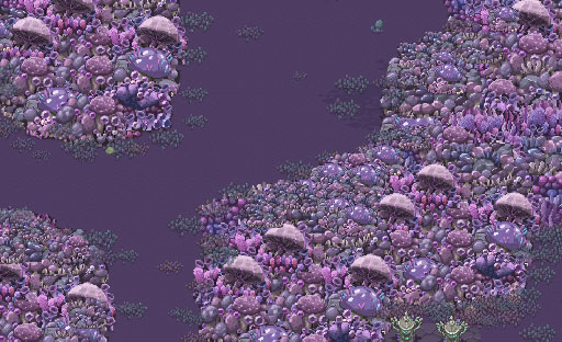Mushroom Flats within Violet Forest, with narrow paths between banks of violet mushrooms