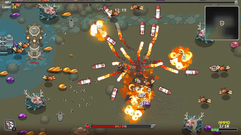 NIMRODS combat: a clone firing into a swarm of alien enemies