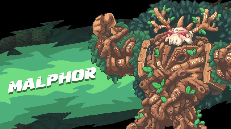 Boss intro card for Malphor, a giant tree creature