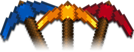 PickCrafter logo with a row of colorful pickaxes