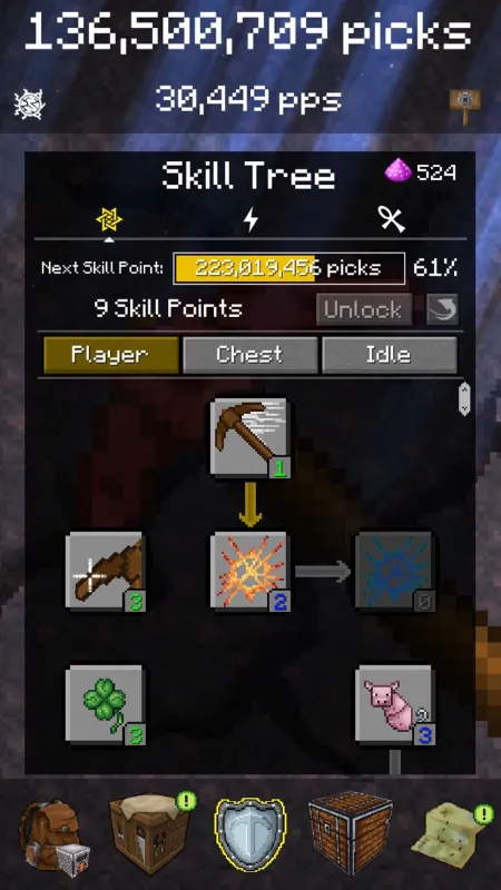 PickCrafter screenshot: inventory and blocks
